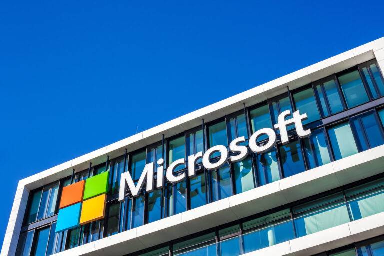 Microsoft logo at office building, Munich Germany